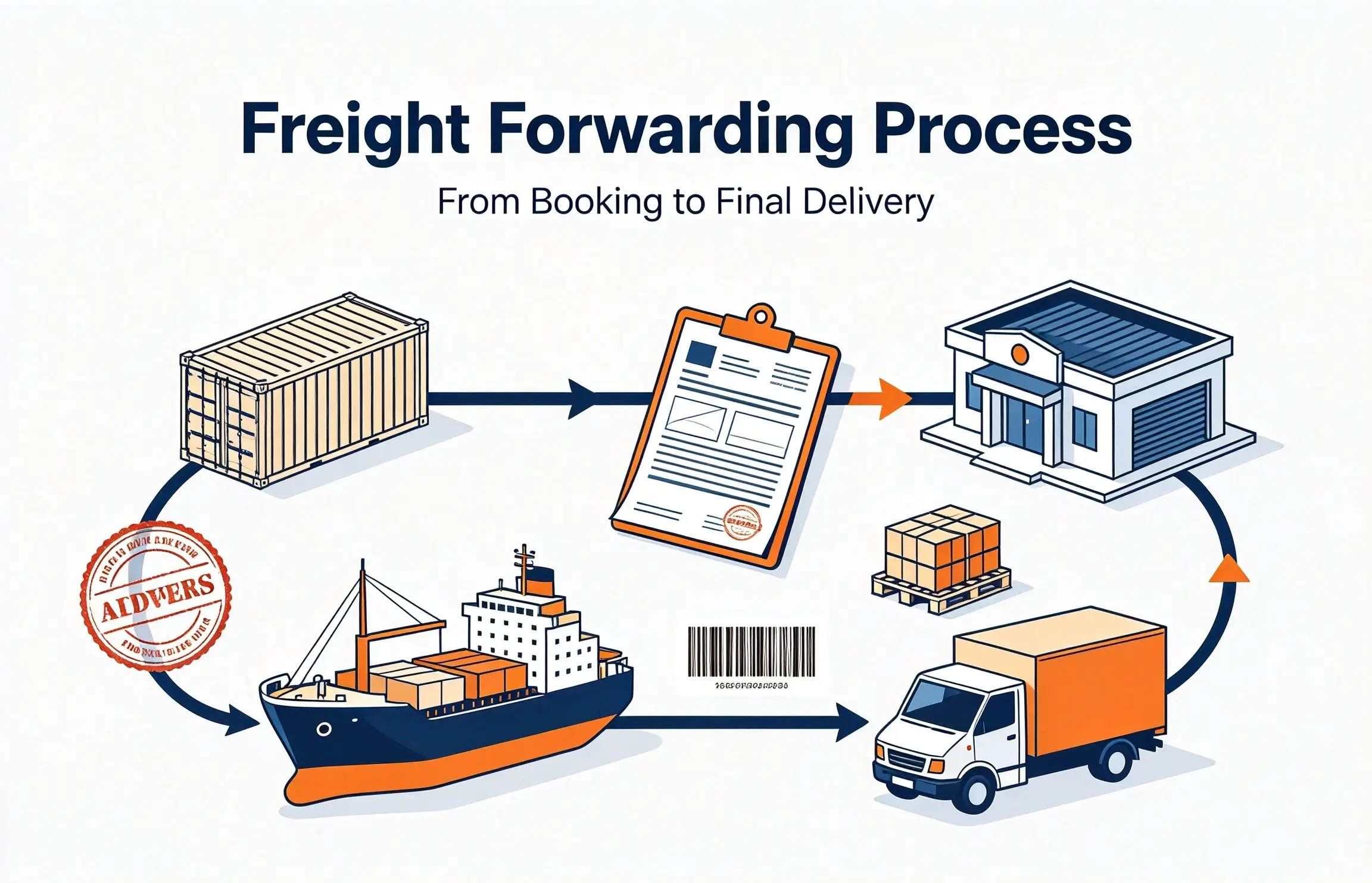 International freight forwarding process from booking and customs to final delivery